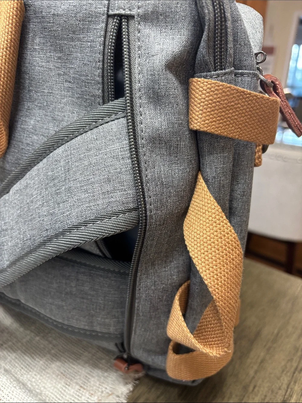 Gray Canvas Weekender Bag with Brown Accents